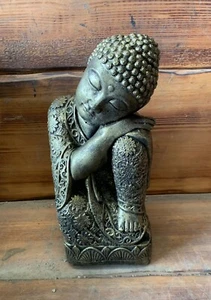 STONE GARDEN SLEEPING WELSH BUDDHA STATUE HAND CAST ORNAMENT BRONZED HIGHLIGHTED - Picture 1 of 5