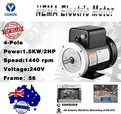 Single Phase NEMA Electric Motor 240V 1.5kW 2HP 1400rpm FRAME 56  1Ph CSCR 5/8" - Image 1 of 3