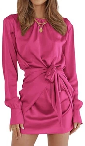 Wrap Dress Look Hot Pink Satin Party New Years Eve Holiday Date Night Sexy XL - Picture 1 of 6