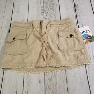 NWT Quicksiver Roxy Micro Mini Skirt Size 1 Beige Cargo Pockets Low Rise Frayed - Picture 1 of 10