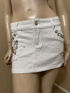 Gonna donna bianca denim cotone casual elasticizzata slim perline mini zip taglia M - Foto 1 di 18