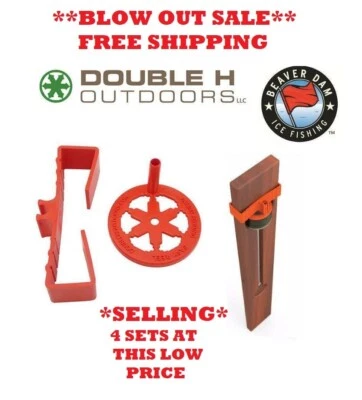 BEAVER DAM/ DOUBLE H EASY REEL ICE FISHING TIP-UP WINDING STORAGE SET 4 PK LOT