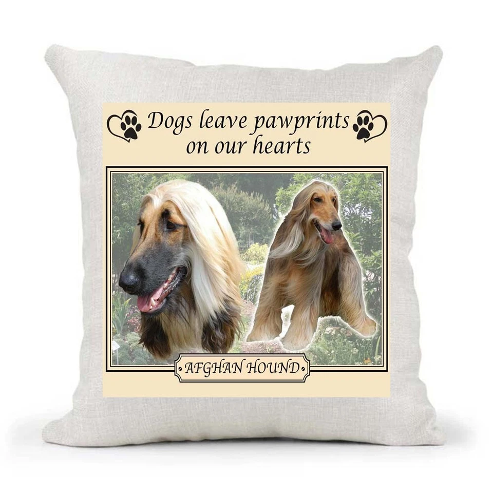 YOUR DOG BREED Dogs Leave Pawprints On Our Hearts Cushion Cover Gift Present - Image 1 of 1