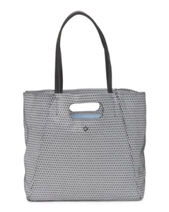 TMRW black white geometric print leather trapeze tote handbag nwt - Picture 1 of 4