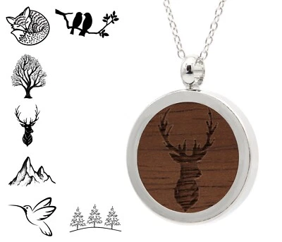 Kette Anhänger Holz Medaillon Halskette 925 Silber Kettenanhänger mit Gravur - Bild 1 von 4