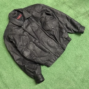 Vintage 90s Phase 2 Black Bomber Leather Jacket Size : Medium  - Picture 1 of 6