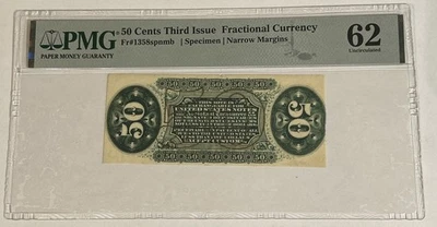 50c Fifty Cent 3rd Issue, Fractional Fr# 1358 Currency ~ Narrow Margins Specimen - Image 1 of 4