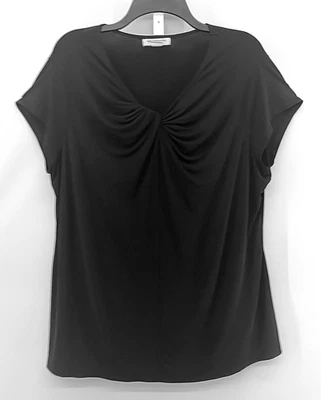 Liz Claiborne Blouse Women Plus Size 2X Black Short Sleeve V Neck Casual Top - Image 1 of 4