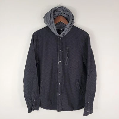 Chaqueta Camisa Oakley Con Capucha Para Hombre Grande Gris Botón Frontal Cremallera Pecho Bolsillo Chamarra Foto 1 de 4