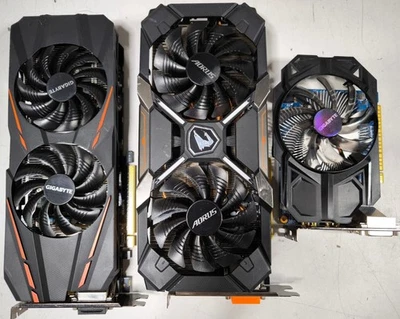 Lot of 3 GIGABYTE GeForce GTX 1060 GTX 750 Ti Radeon RX 580 Not Working For Part - Image 1 of 4