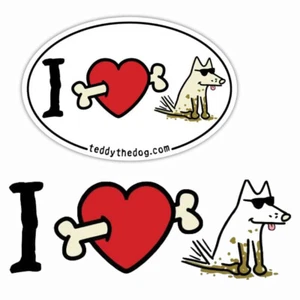 Teddy the Dog Car Magnet I Love Dogs Heart Bone Fridge Auto Limited Edition Oval - Picture 1 of 4