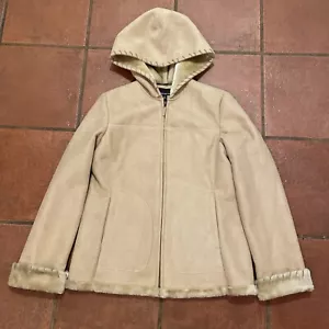 Jones New York giacca cappotto donna marrone foderato pelliccia sintetica con cappuccio morbido taglia M zip - Foto 1 di 9