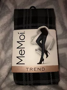 MeMoí Trend Tights NEW Opaque Pantyhose Dark Grey Plaid Size S/M - Picture 1 of 6