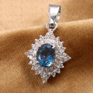 5.00ct Oval Cut Natural Topaz & Diamond Pendant 18k White Gold Plated No Chain - Picture 1 of 11