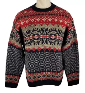 Abercrombie & Fitch Navy Blue Gray Tan Red Chunky Ski Wool Sweater Sz Large Mens - Picture 1 of 3
