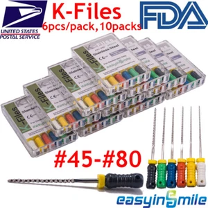 #45-80 25 mm Dental Endodoncia Canal Raíz K-Files Endo Uso Manual Acero Inoxidable 10 Paquetes - Imagen 1 de 8