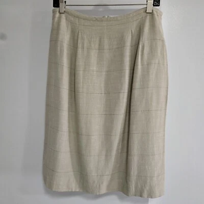 Josephine Chaus Lined Skirt  12 Beige Linen Blend Pleated Back Zip Back Slit - Image 1 of 4
