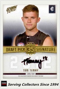 2013 Select AFL Prime Draft Pick Signature Card DPS24 Tom Temay (Carlton)