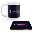1 Mug &amp; 1 Square Coaster Neon Sign Design Darian Name #351813