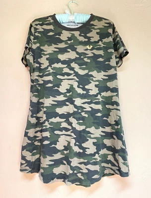 True Religion Women's Camouflage Shirt Dress XL Back Logo Cotton Green Casual - Изображение 1 из 4
