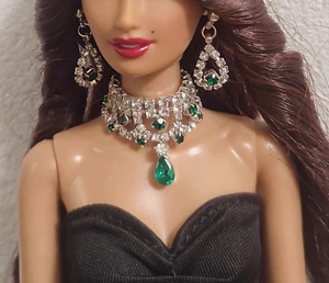 Lujoso 1:6 Miniatura Muñeca Collar Pendientes Conjunto Piedra Verde Casa de Muñecas Joyería - Imagen 1 de 6