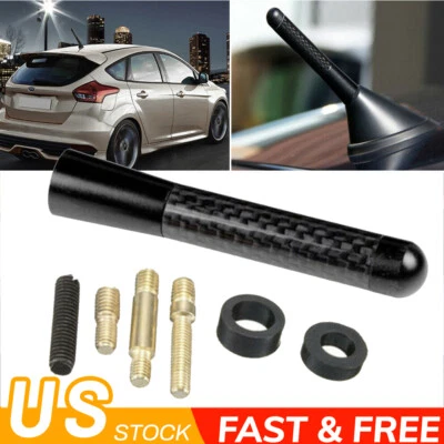 Real Carbon Fiber 3 Inch Short Antenna JDM Style AM/FM Radio Aerial Whip Black - Image 1 of 4