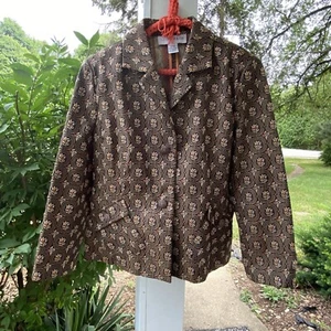 Vintage Sag Harbor Women's Size 18 W Tapestry Jacket Blazer Brown Orange Autumn - Picture 1 of 11