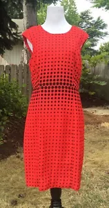 RARO abito tubino foderato senza maniche J.Crew rosso nero ottico a pois taglia 8 NUOVO - Foto 1 di 5