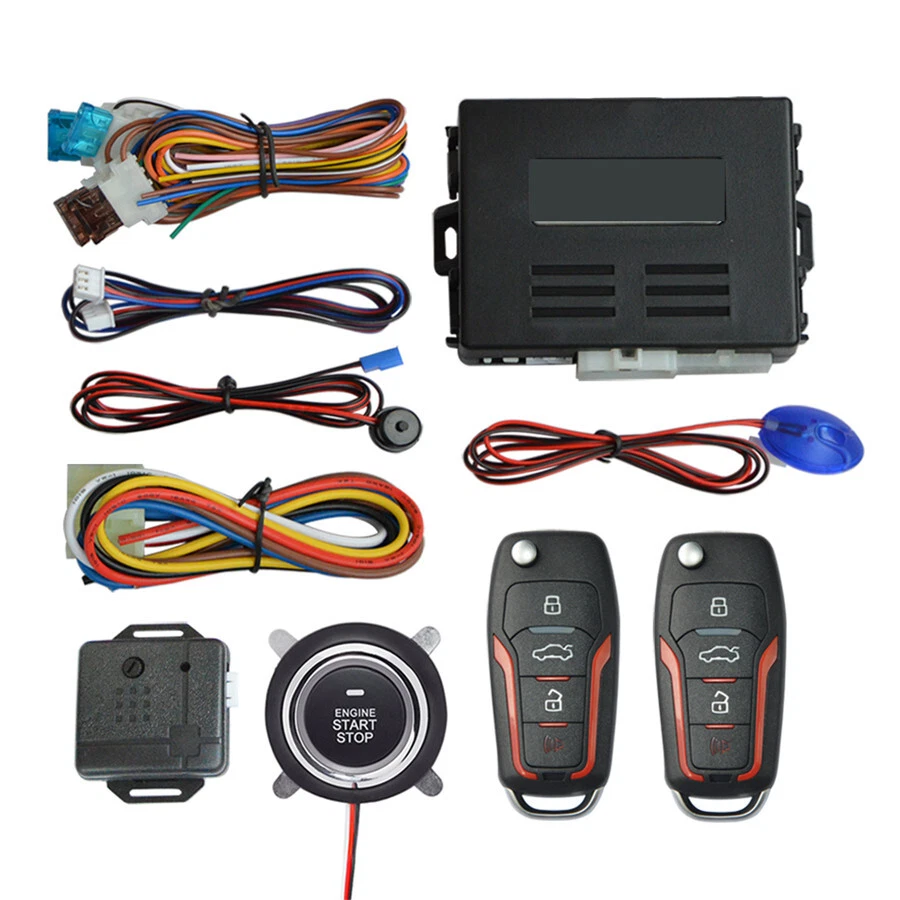 Car Alarm System with Remote Engine Start Push Start Stop Button Keyless Entry - Image 1 of 4