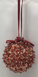 Vintage 60er/70er Satin rot gold Perlen Perlen Pailletten Weihnachtsschmuck Kugeln - Bild 1 von 12