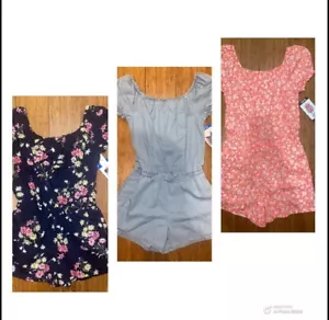 GAP Girl's Short Puff Sleeve One Piece Romper blue, pink floral, navy floral - Picture 1 of 17