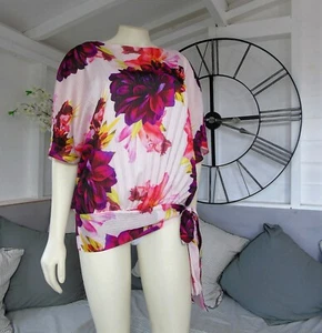 Coast Floral Fledermaus Top 10 elfenbein rosa Bluse UVP 69 £ transparent plissiert Seitenschärpe  - Bild 1 von 8