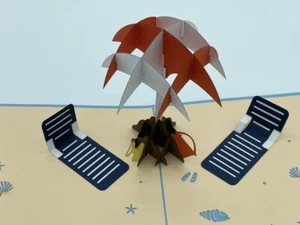Beach Day 3D Pop Up Card Vacation Holiday Ocean Sun and Fun Rays Sun Tan Relax - Picture 1 of 3