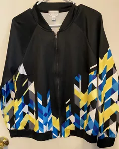 Bisou Bisou Retro Full Zip Jacket Size L Black/Yellow/Blue/White Zip Pockets - Picture 1 of 6