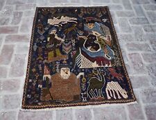 3'1 x 4'3 Handmade afghan tribal baluchi pictorial wool area rug, 3x5 animal rug