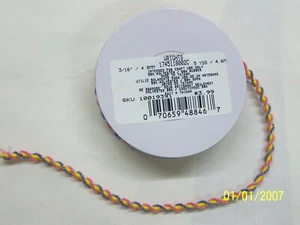 Wright - 3/16" de ancho, 5 yardas de largo. Cuerdas torcidas amarillas, rosadas y moradas - Imagen 1 de 2