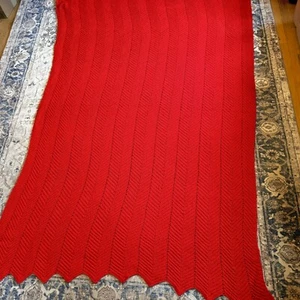 Vintage MCM Soft Red Afghan Granny Handmade Blanket Very Large 98” X 62” - Picture 1 of 3