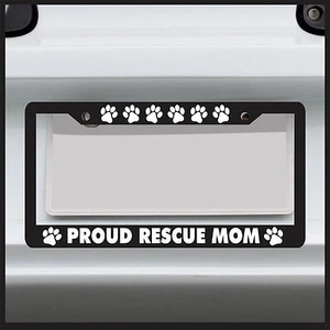 Paw Print Rescue Mom - License Plate Frame - Frame for car / truck / funny tag - Picture 1 of 7
