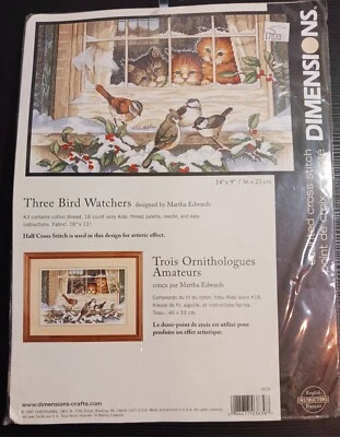 Vintage DIMENSIONS Three Bird Watchers 3839 Counted Cross Stitch Kit Cats Birds - Image 1 of 4