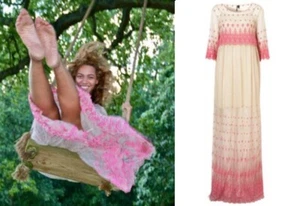 BNWT TOPSHOP Pink Cream Mesh Embroidered Boho Maxi Dress ASO Beyonce UK10 12 14 - Picture 1 of 15