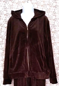 Jones New York Sport Track Jacket Womens 3X Brown Velour Hooded Athleisure - Foto 1 di 8