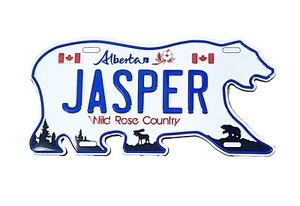 JASPER ALBERTA Bear Shape Magnet Aluminum Car Auto License Plate 3.5"x1.75" - Bild 1 von 5