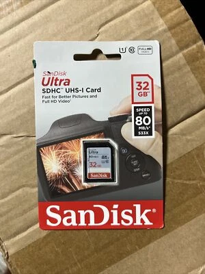 SanDisk 32GB Ultra Class 10 SDHC UHS-I Memory Card Up to 80MB, Grey/Black - Image 1 of 2
