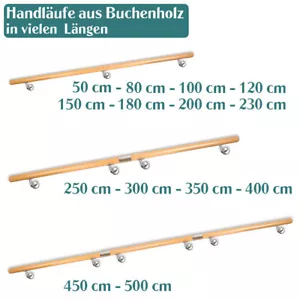Buche Holz Handlauf Treppengeländer Wandhandlauf Treppe 80 - 500 cm V2Aox - Bild 1 von 66