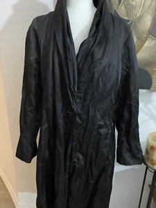 0-2 Eileen Fisher Black Cotton Blend Wrinkled Fabric Lined Light Coat, size L - Picture 1 of 12