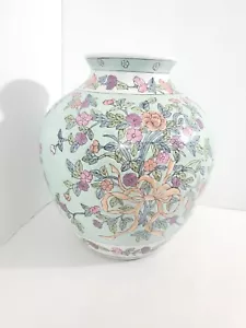 Chinese Porcelain Jar Pottery Floral Design Mint Green Pastel Colors 11"H - Picture 1 of 9