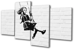 Girl Swing Graffiti Banksy Hi Res MULTI TELA parete arte foto stampa - Foto 1 di 1