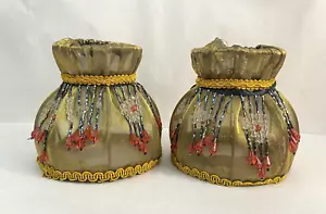 Set 2 Vintage small clip on lampshades organza fabric and Beads - Picture 1 of 9