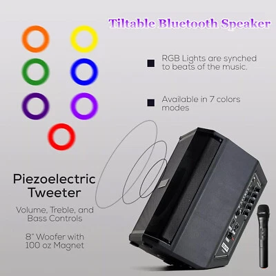 8-inch Portable Bluetooth Tiltable Speaker Hi-Res Audio Loud & Crisp Sound w/LED - Image 1 of 4