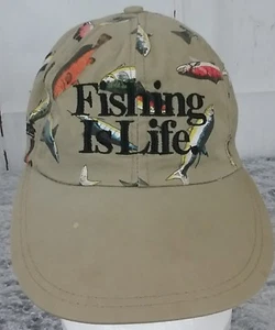Big Ball Sports USA Pre-owned Faded Fish Print Beige Baseball Fishing Cap Hat - Picture 1 of 8